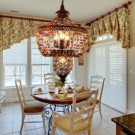 Colorful Beaded Moroccan Lantern Dining Room Chandelier Image - 1