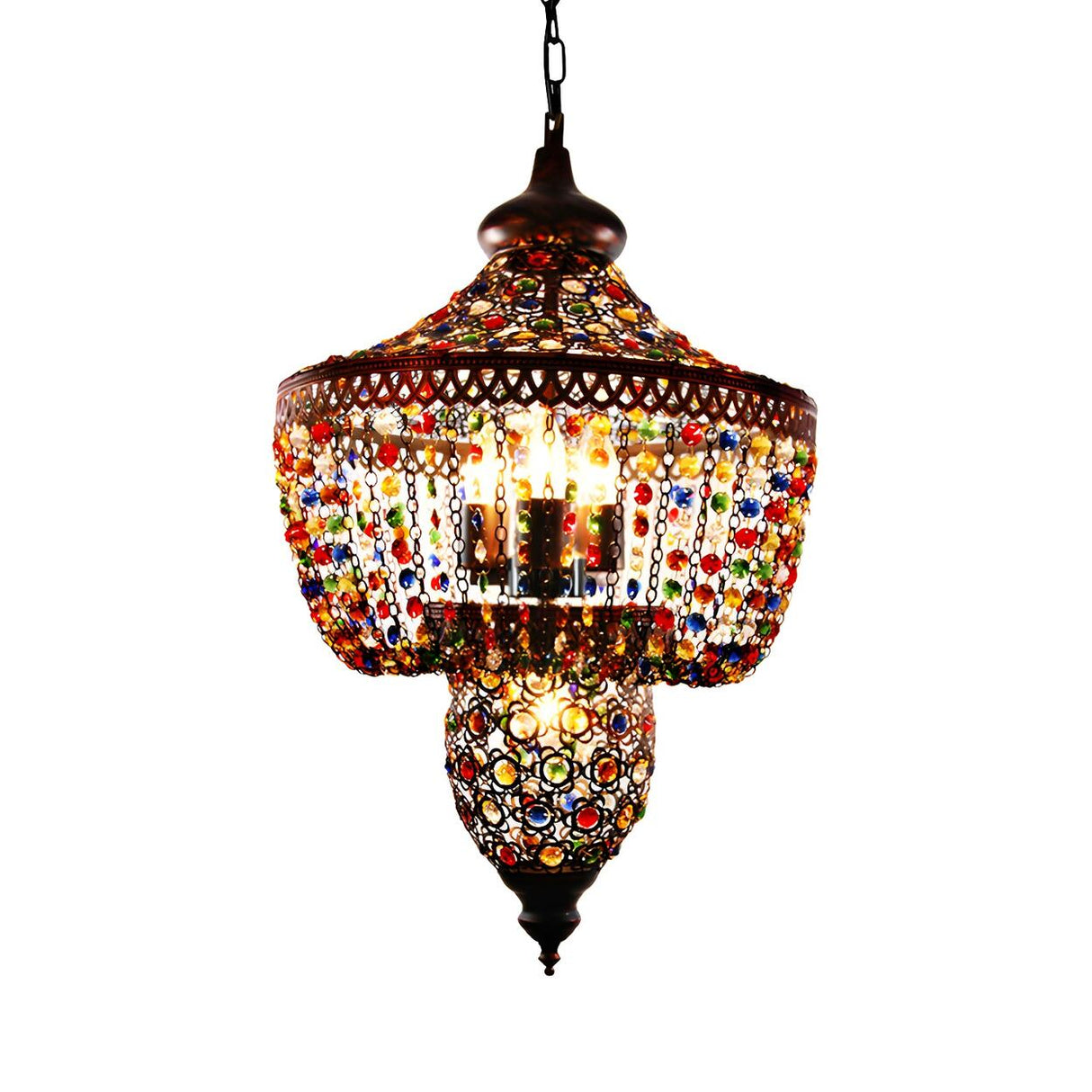 Colorful Beaded Moroccan Lantern Dining Room Chandelier Image - 3