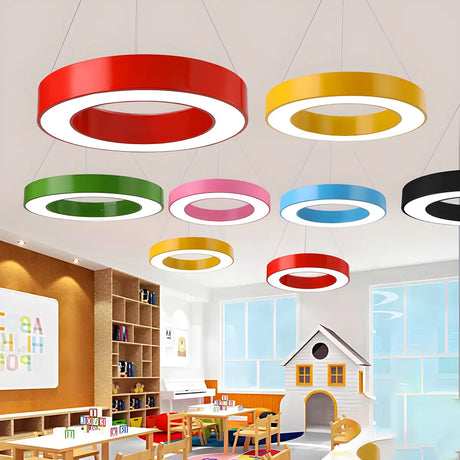 Colorful Circular Pendant Light for Playroom Kids Room Image - 1