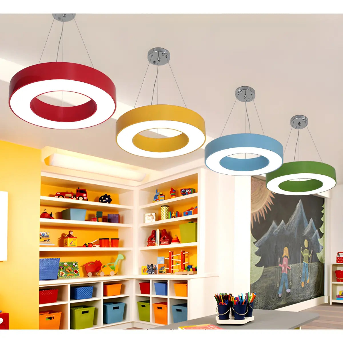 Colorful Circular Pendant Light for Playroom Kids Room Image - 2