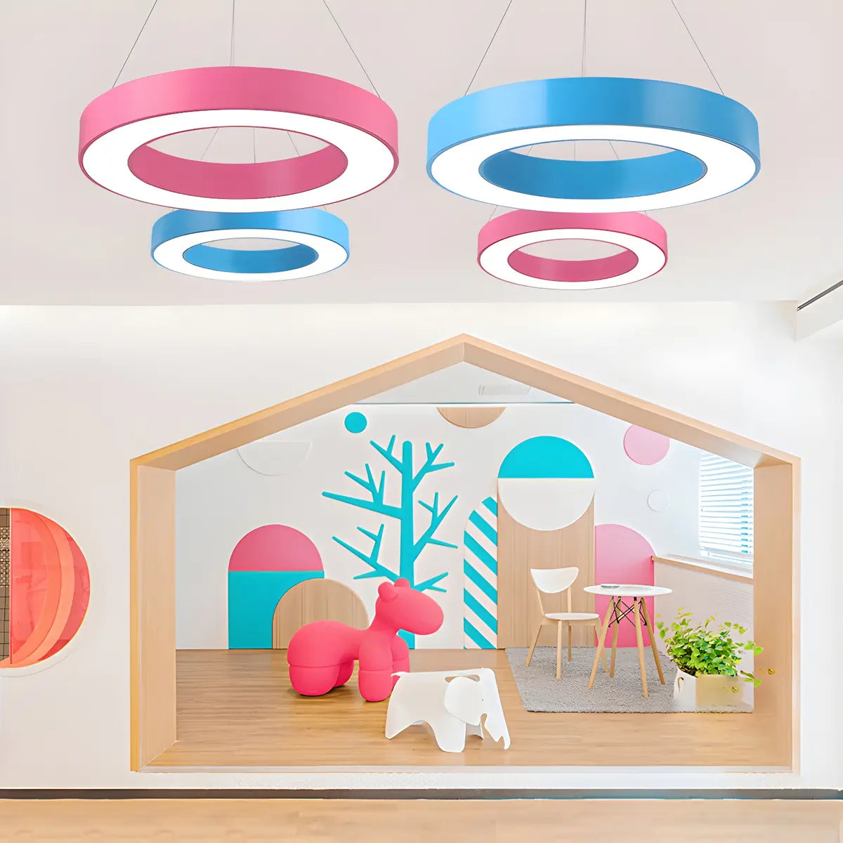 Colorful Circular Pendant Light for Playroom Kids Room Image - 5