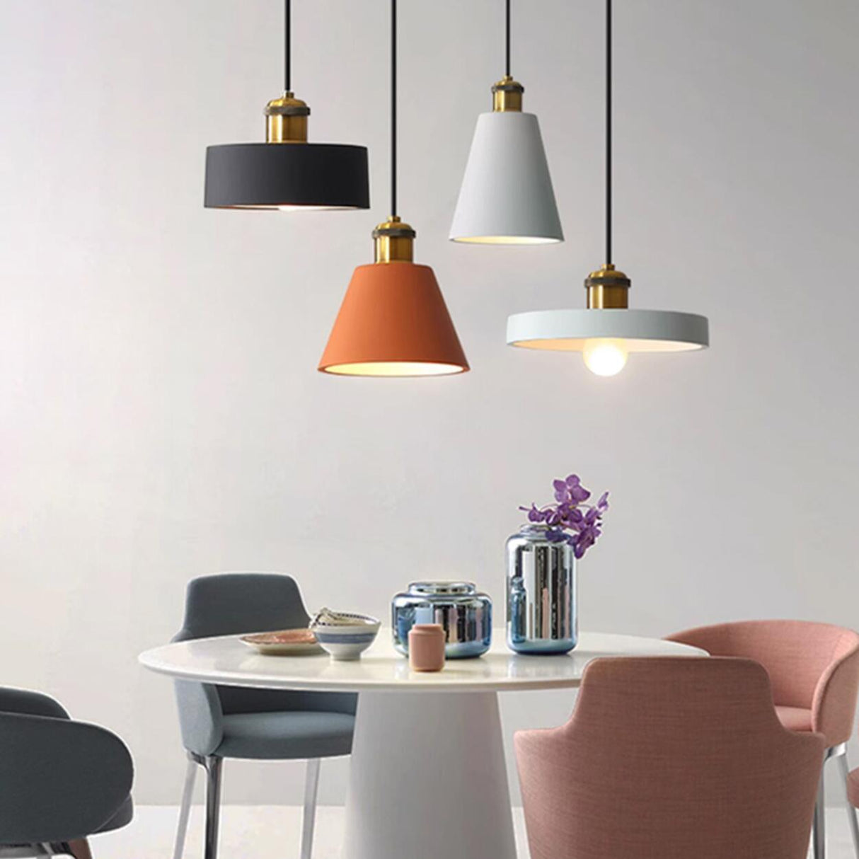 Colorful Cone Pendant Light Set Modern Metal Design Image - 1