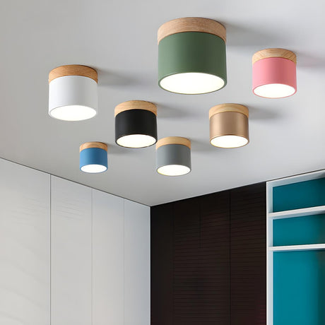 Colorful Cylinder Dimmable LED Flush Mount Ceiling Lamp Image - 1