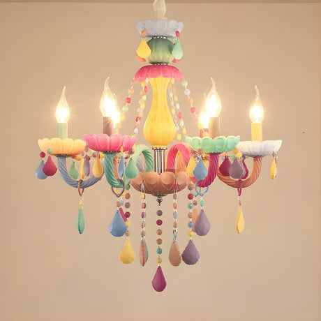 Colorful Glass Candle Pendant Chandelier Kids' Room Image - 1