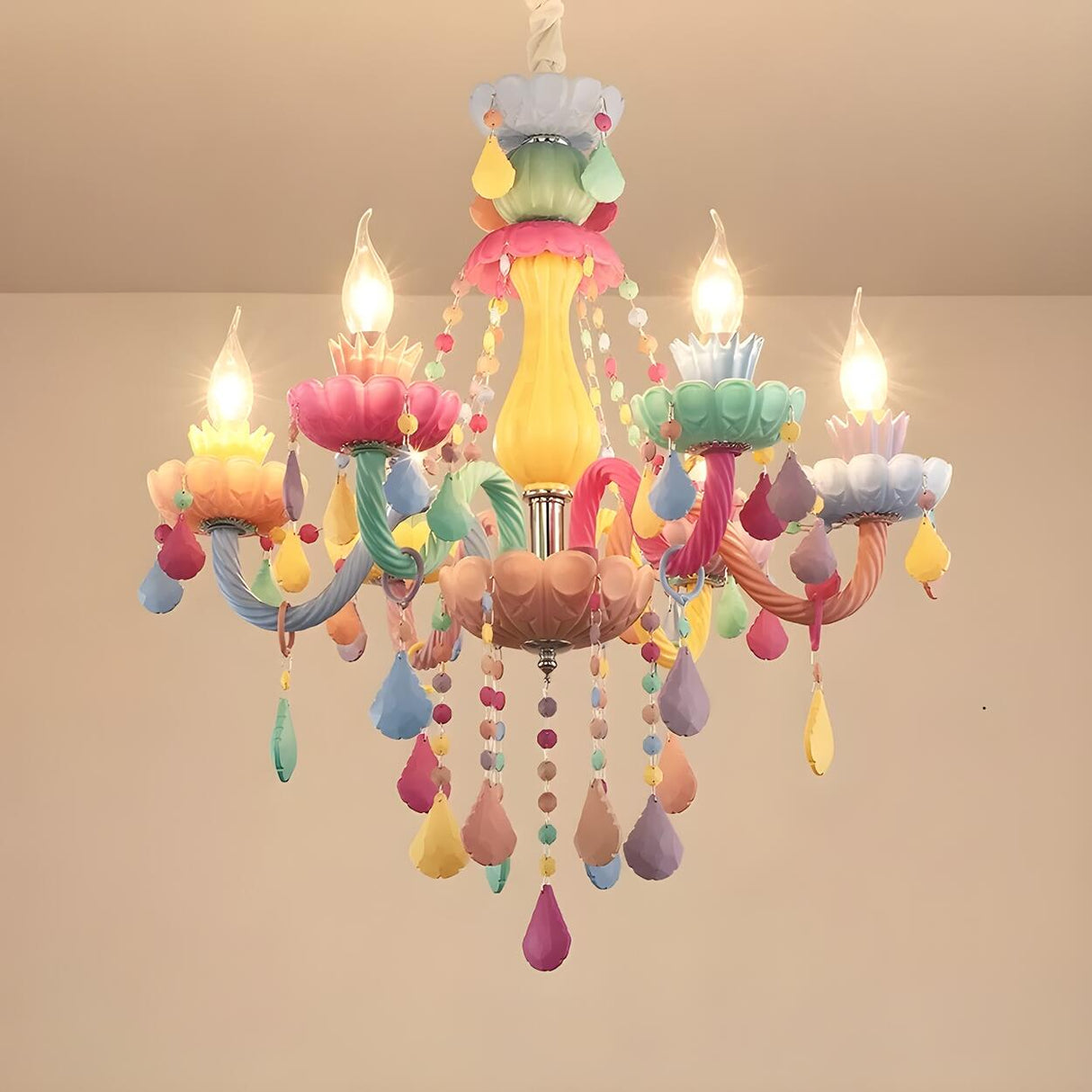 Colorful Glass Candle Pendant Chandelier Kids' Room Image - 2