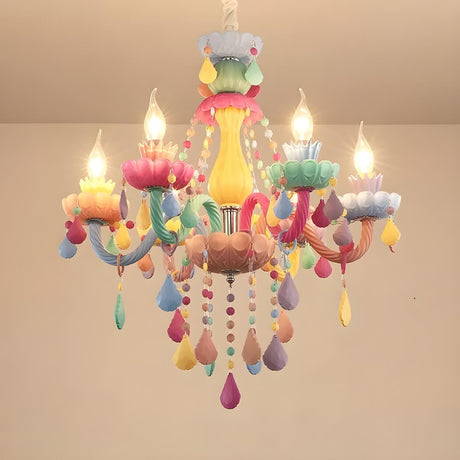 Colorful Glass Candle Pendant Chandelier Kids' Room Image - 2