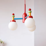 Colorful Kids Room 5 Lights White Glass Globe Chandelier Image - 3