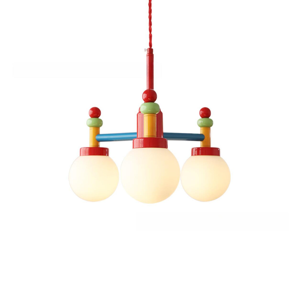 Colorful Kids Room 5 Lights White Glass Globe Chandelier Image - 5