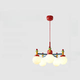 Colorful Kids Room 5 Lights White Glass Globe Chandelier Image - 6