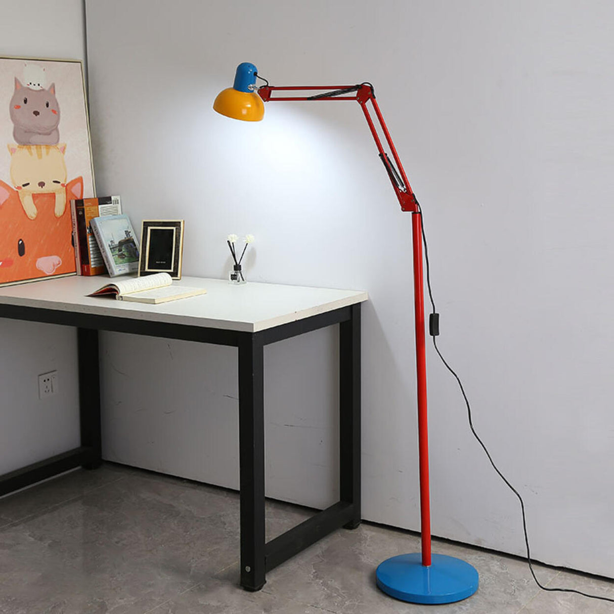 Colorful Modern Adjustable Dome Swing Arm Floor Lamp Image - 2