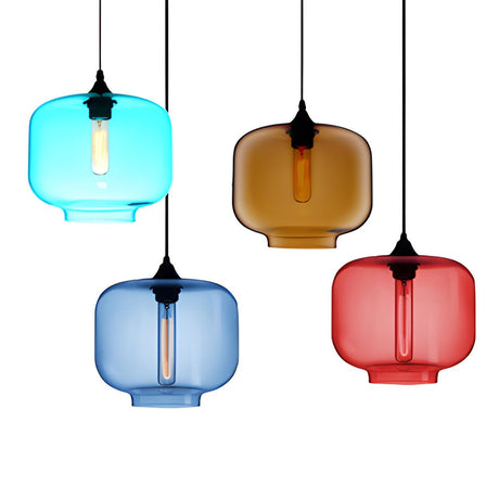 Colorful Modern Glass Mini Cylinder Pendant Light Set Image - 1