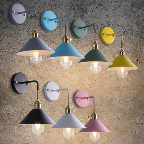 Colorful Modern Industrial Cone Metal Wall Sconce Image - 1