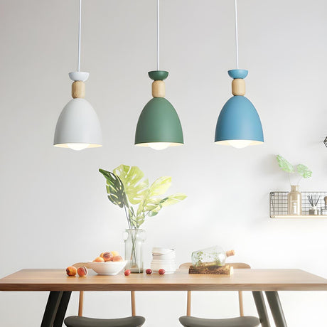 Colorful Nordic Wooden Iron Cone Pendant Light Image - 1