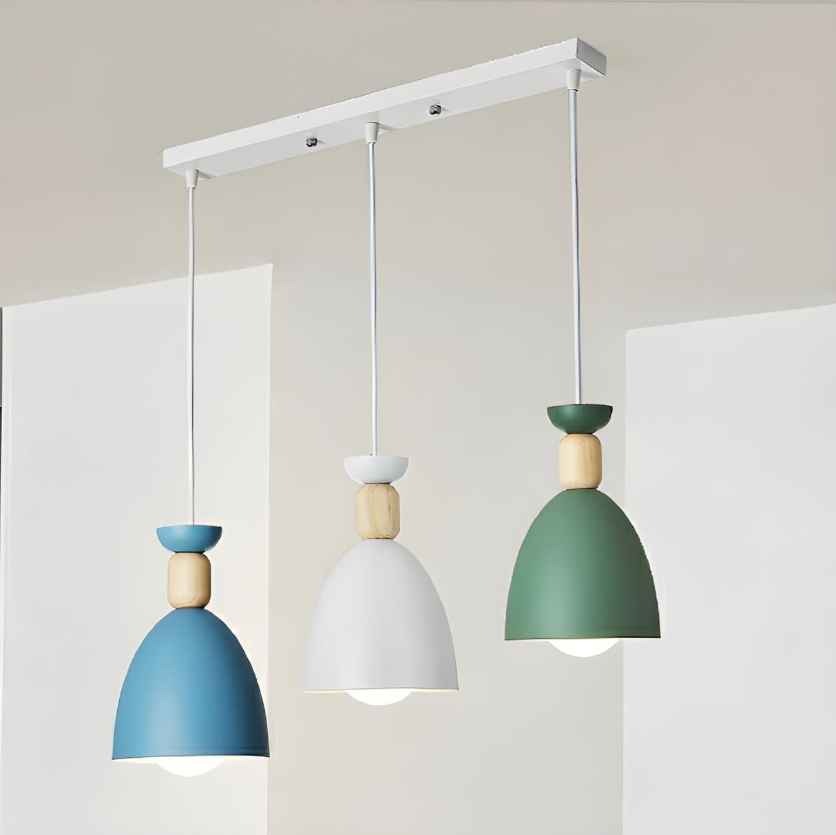 Colorful Nordic Wooden Iron Cone Pendant Light Image - 8