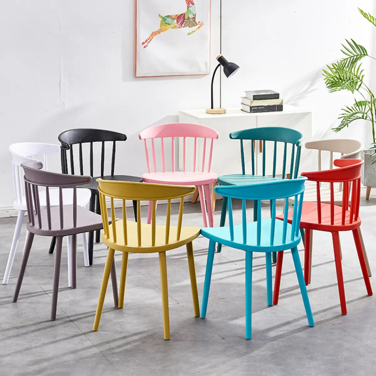 Colorful Open Curved Slat Back Acrylic Dining Chair Image - 1