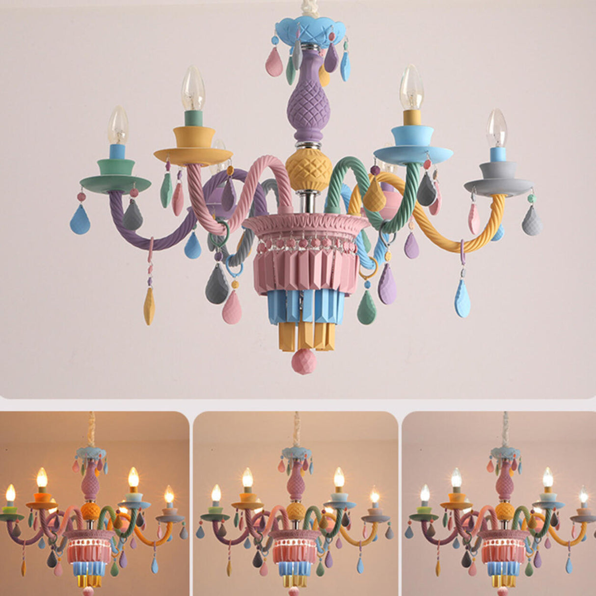 Colorful Pastel Candelabra Chandelier Kids Room Image - 10