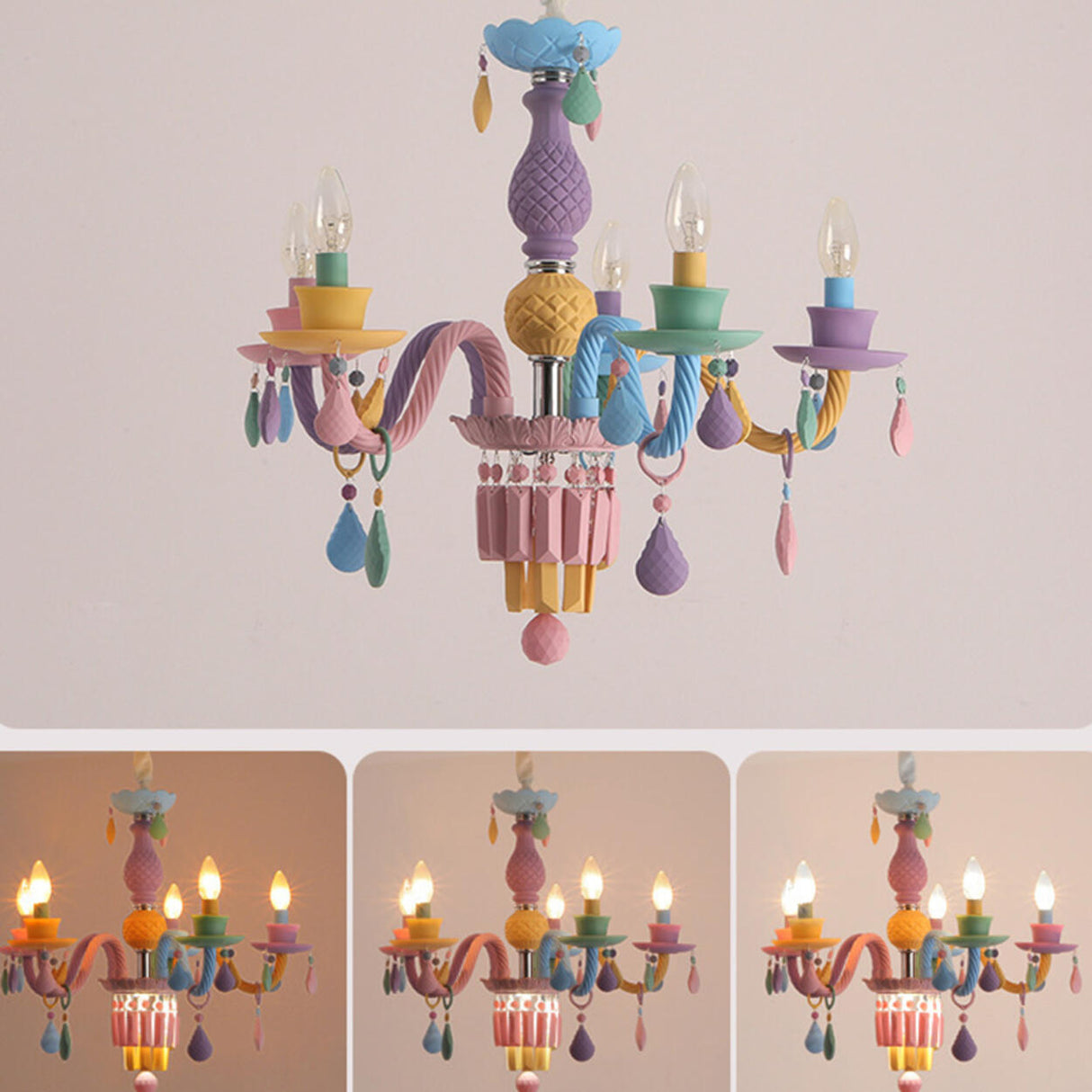 Colorful Pastel Candelabra Chandelier Kids Room Image - 11