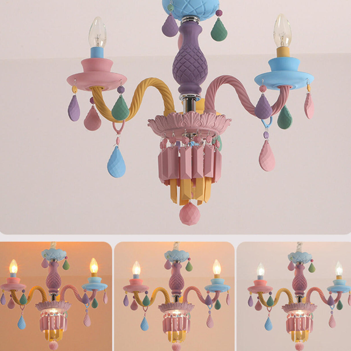 Colorful Pastel Candelabra Chandelier Kids Room Image - 12