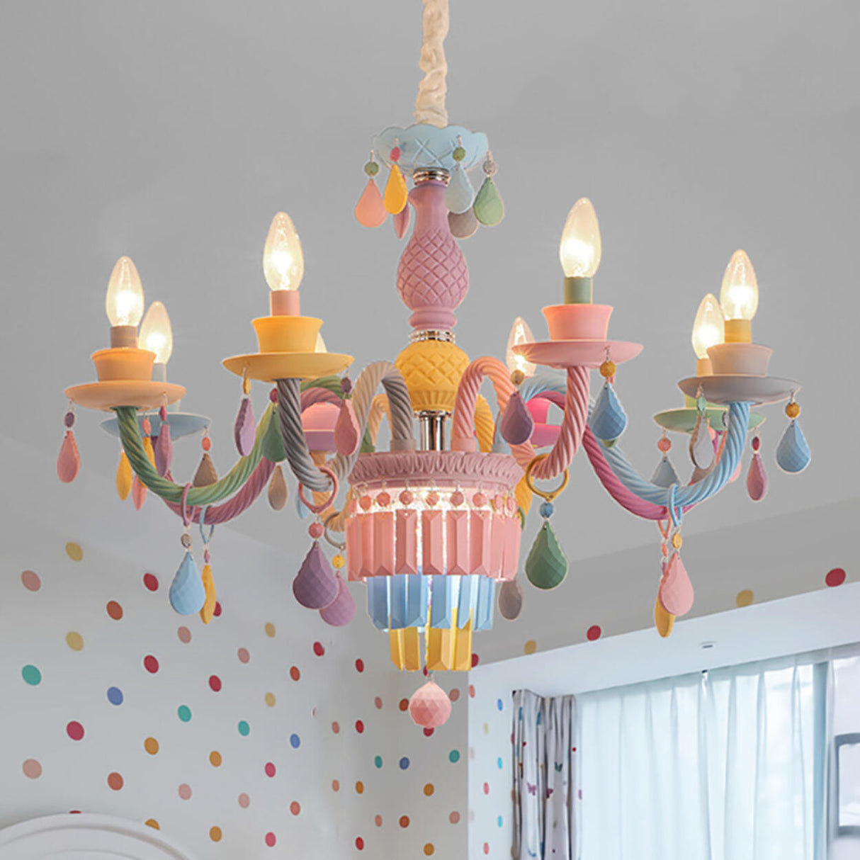 Colorful Pastel Candelabra Chandelier Kids Room Image - 19