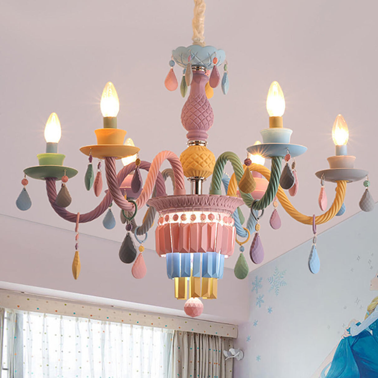 Colorful Pastel Candelabra Chandelier Kids Room Image - 2