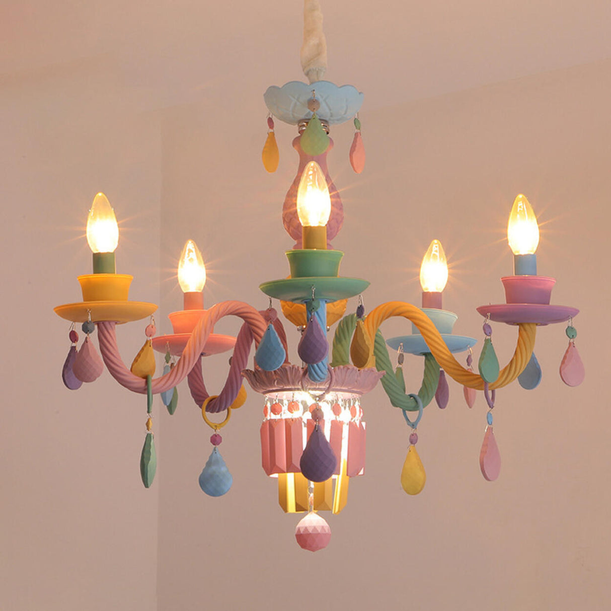 Colorful Pastel Candelabra Chandelier Kids Room Image - 6