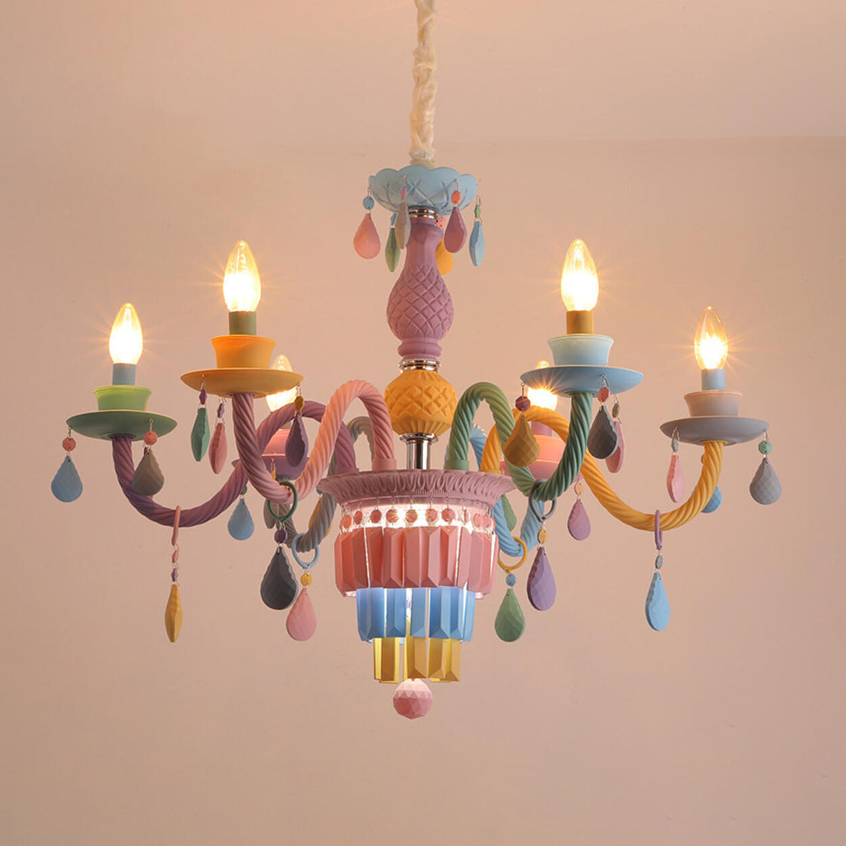 Colorful Pastel Candelabra Chandelier Kids Room Image - 7