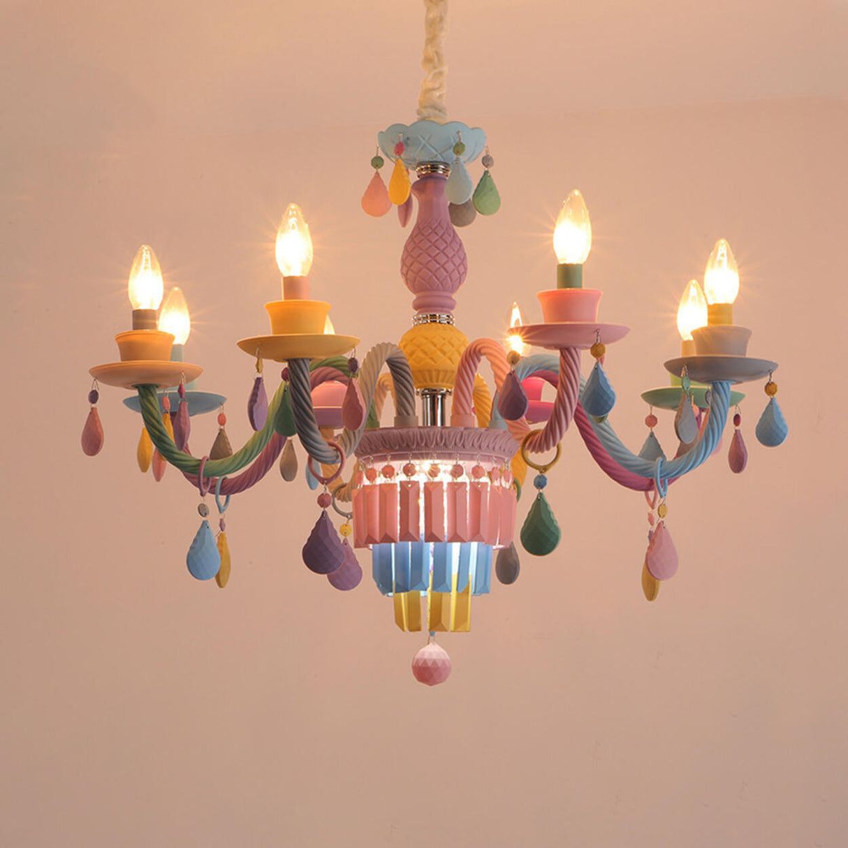 Colorful Pastel Candelabra Chandelier Kids Room Image - 8