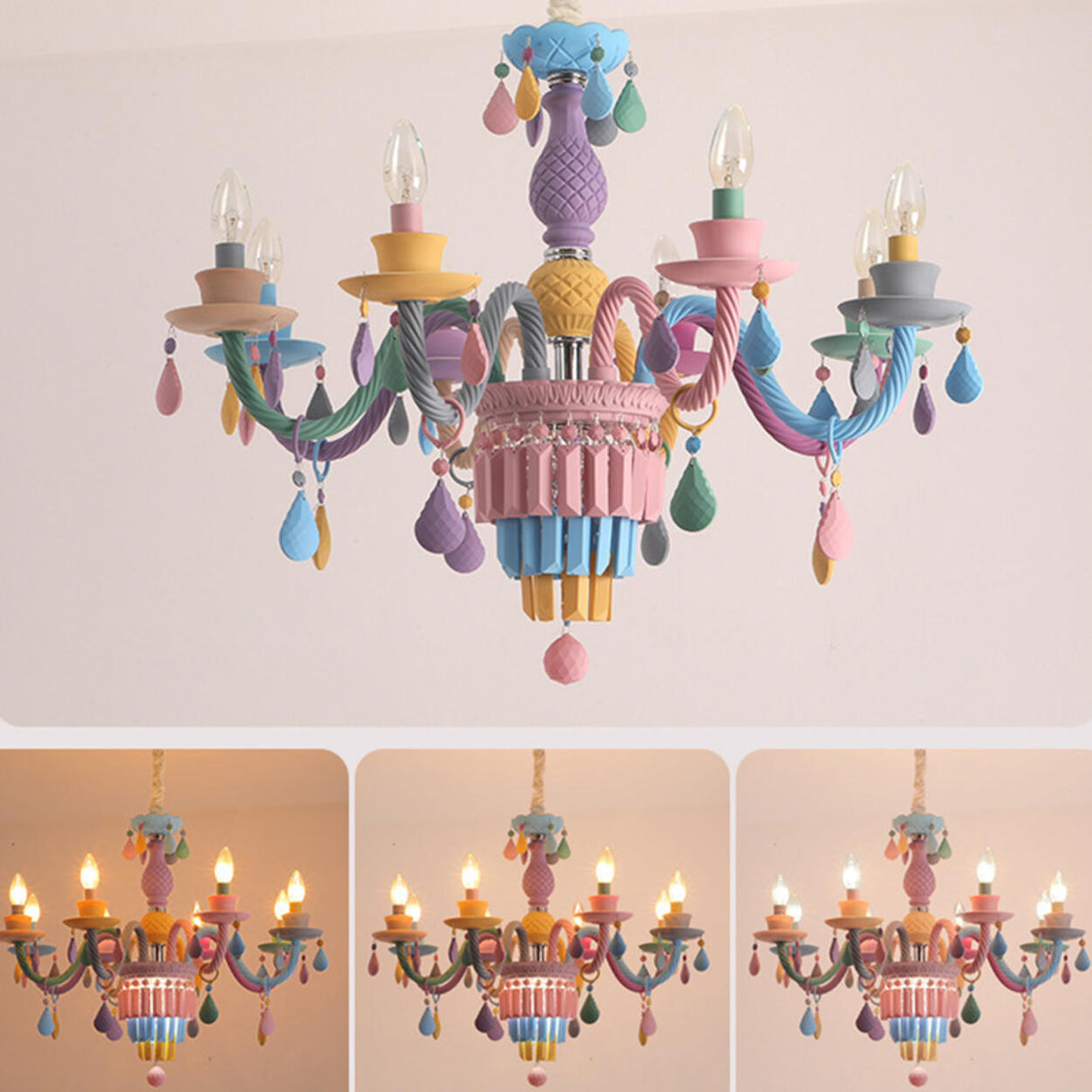 Colorful Pastel Candelabra Chandelier Kids Room Image - 9