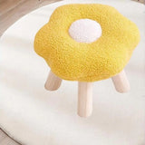 Colorful Patchwork Flower Sherpa Mini Wood Ottoman Image - 12