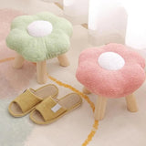 Colorful Patchwork Flower Sherpa Mini Wood Ottoman Image - 16