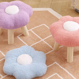 Colorful Patchwork Flower Sherpa Mini Wood Ottoman Image - 19