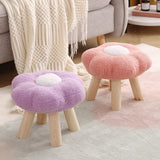 Colorful Patchwork Flower Sherpa Mini Wood Ottoman Image - 21