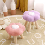 Colorful Patchwork Flower Sherpa Mini Wood Ottoman Image - 5