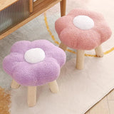 Colorful Patchwork Flower Sherpa Mini Wood Ottoman Image - 8