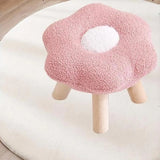 Colorful Patchwork Flower Sherpa Mini Wood Ottoman Image - 9