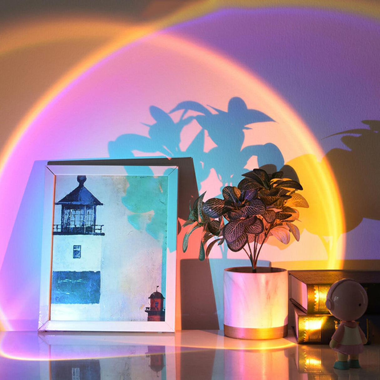 Colorful Rainbow Astronaut Sunset Projection Lamp Image - 1