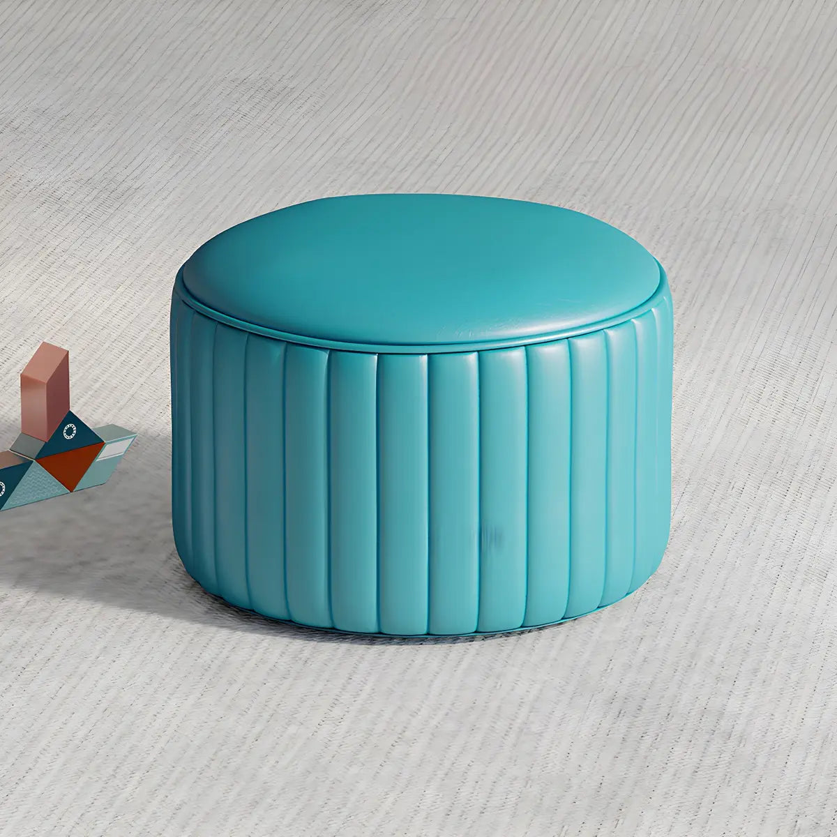 Colorful Round Faux Leather Waterproof Mini Ottoman Image - 18