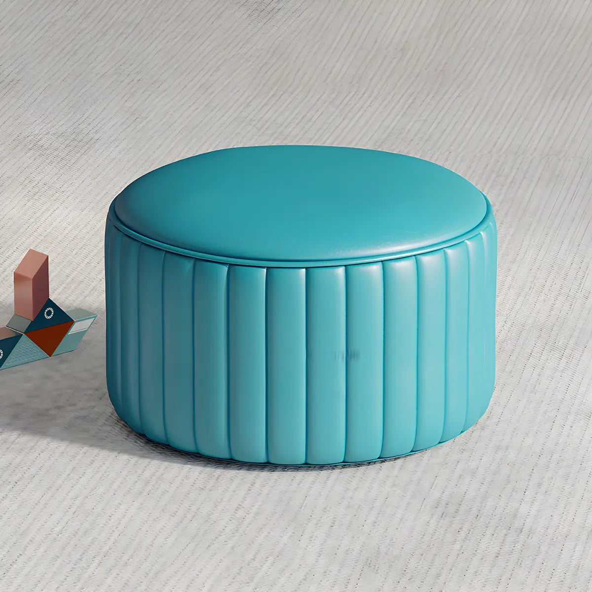 Colorful Round Faux Leather Waterproof Mini Ottoman Image - 19