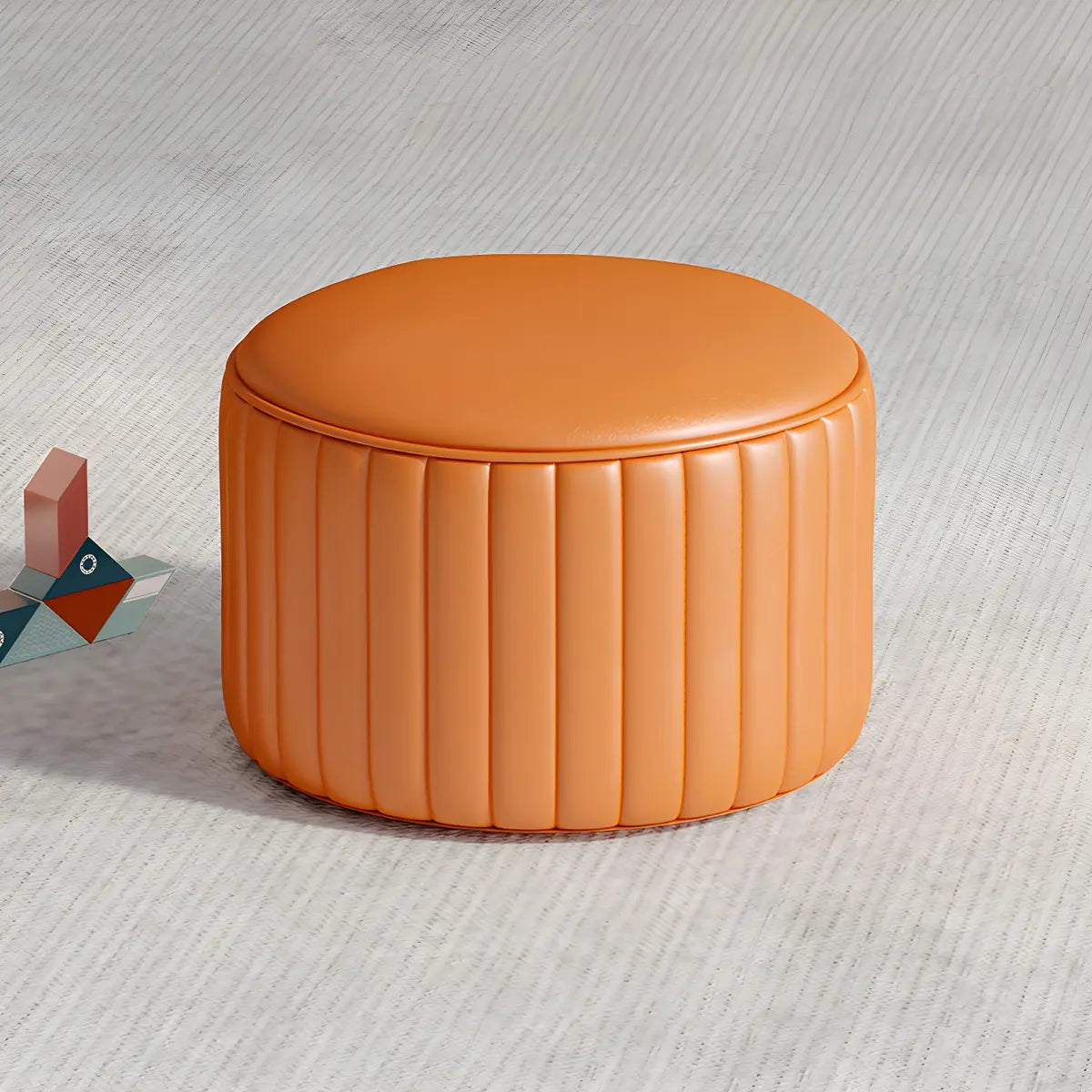 Colorful Round Faux Leather Waterproof Mini Ottoman Image - 2