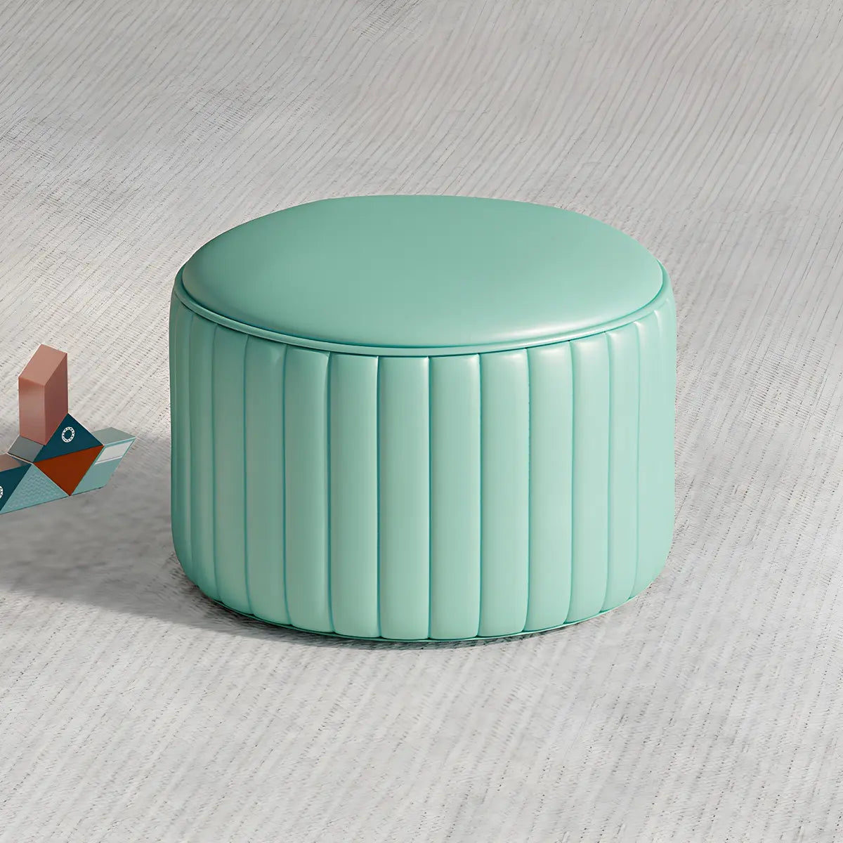 Colorful Round Faux Leather Waterproof Mini Ottoman Image - 21