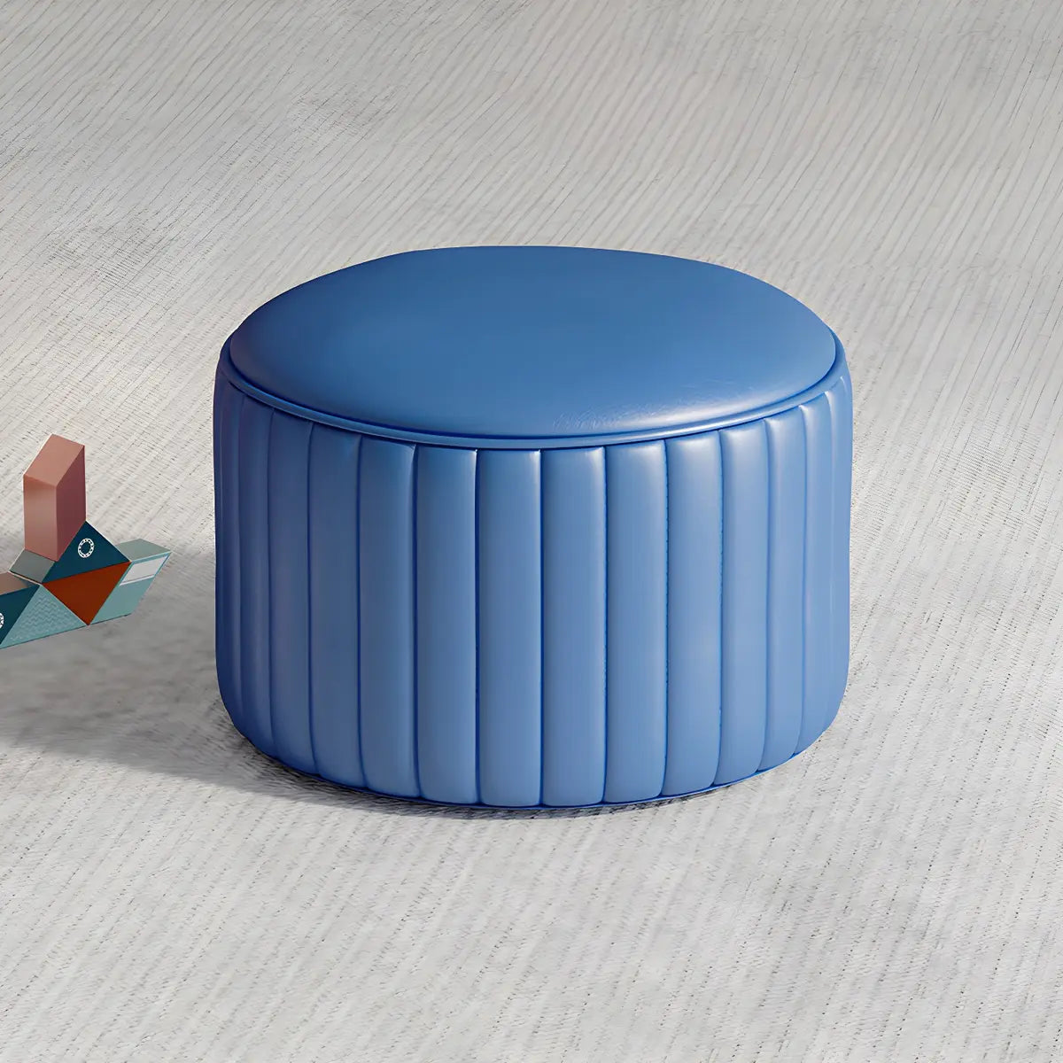 Colorful Round Faux Leather Waterproof Mini Ottoman Image - 24