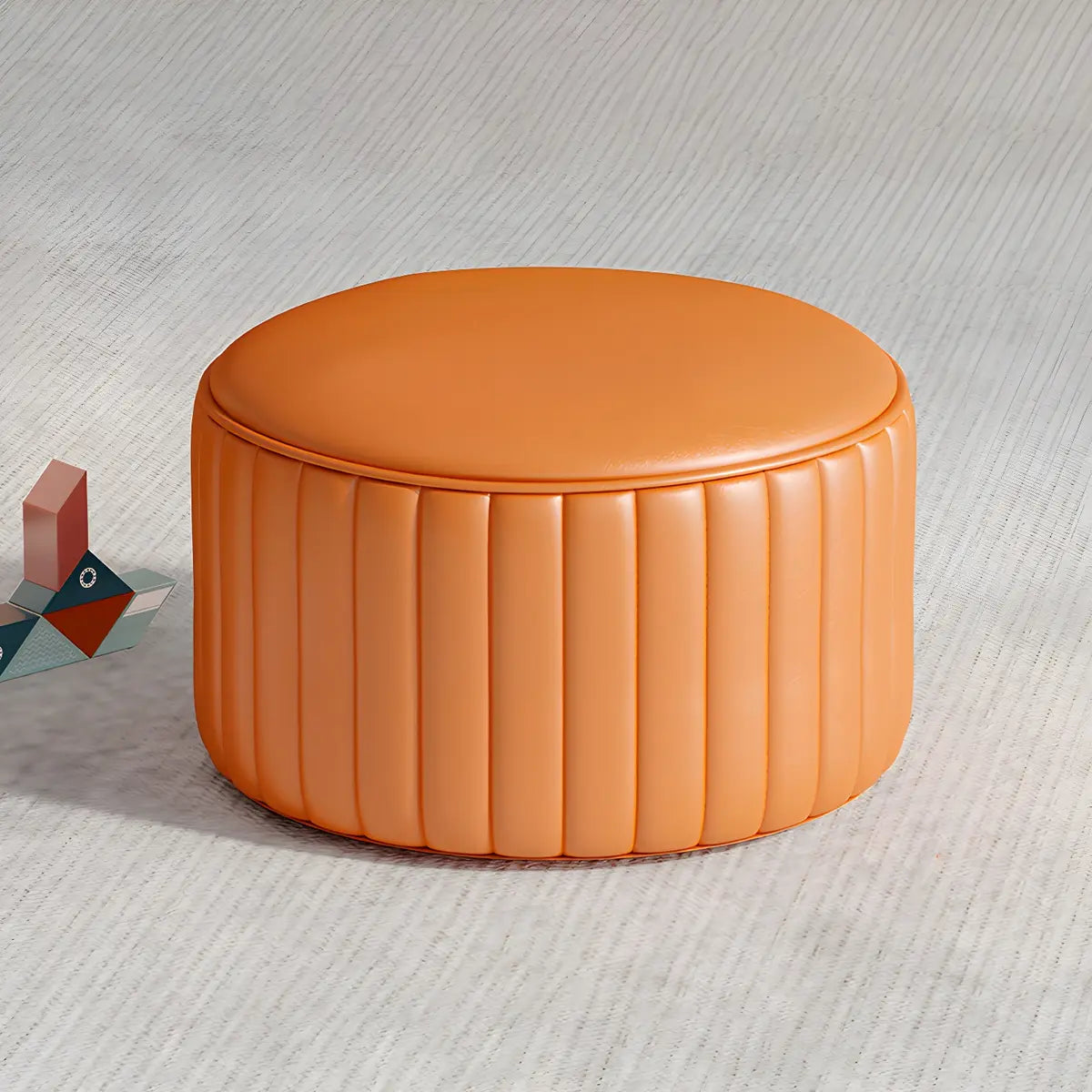 Colorful Round Faux Leather Waterproof Mini Ottoman Image - 3