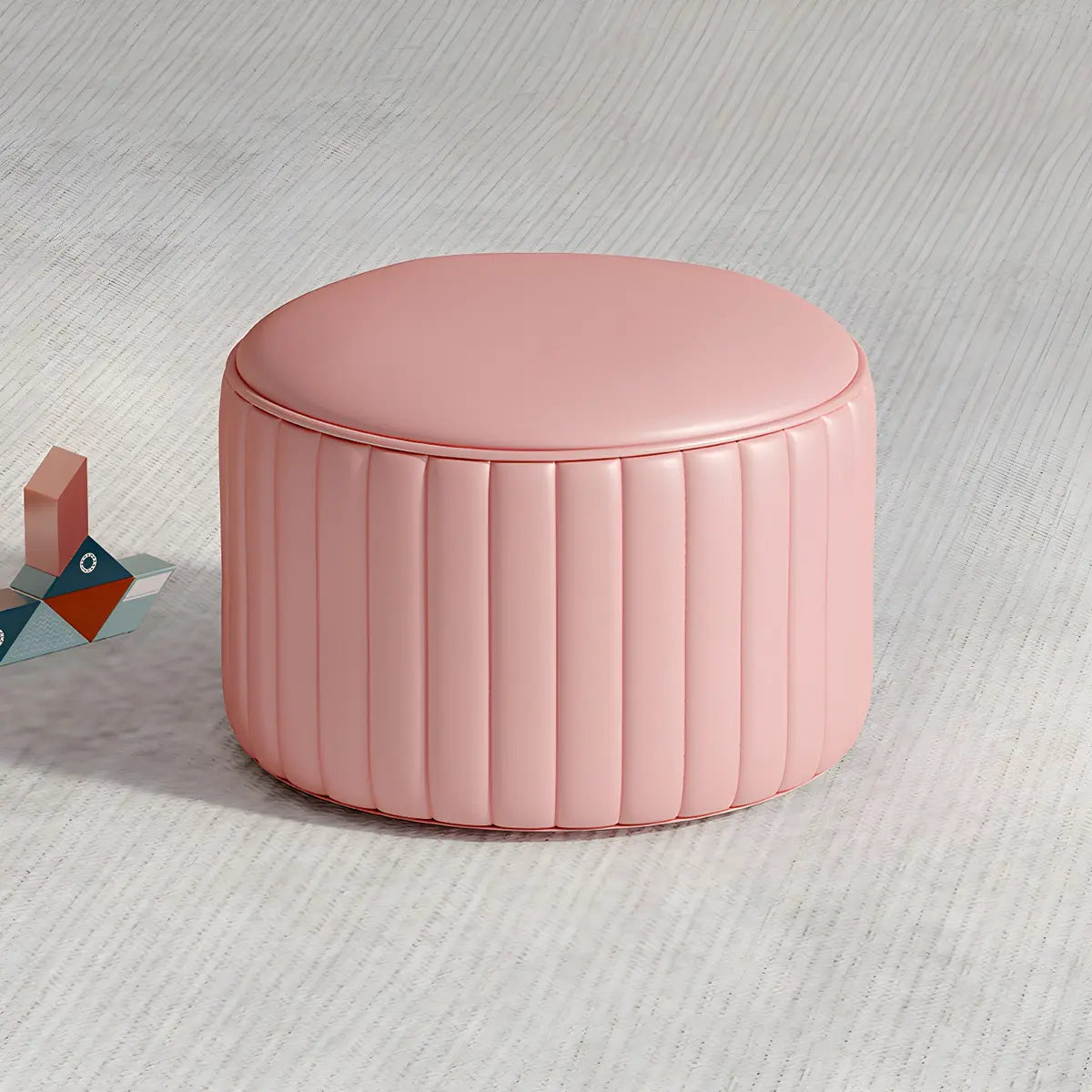 Colorful Round Faux Leather Waterproof Mini Ottoman Image - 8