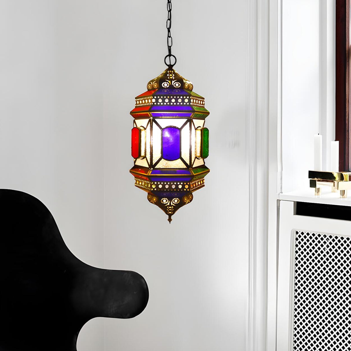 Colorful Stained Glass Foyer Moroccan Lantern Chandelier Image - 1