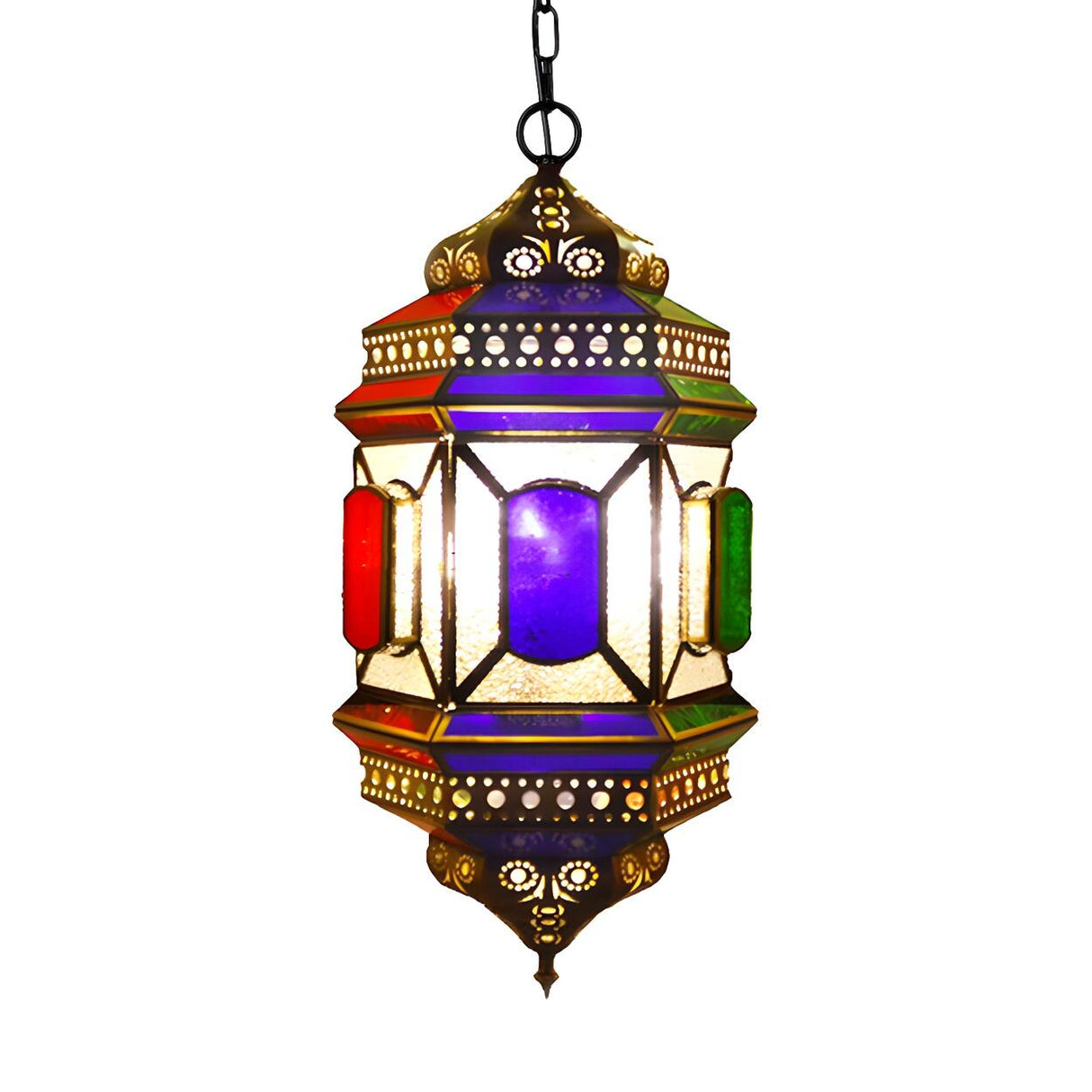 Colorful Stained Glass Foyer Moroccan Lantern Chandelier Image - 4