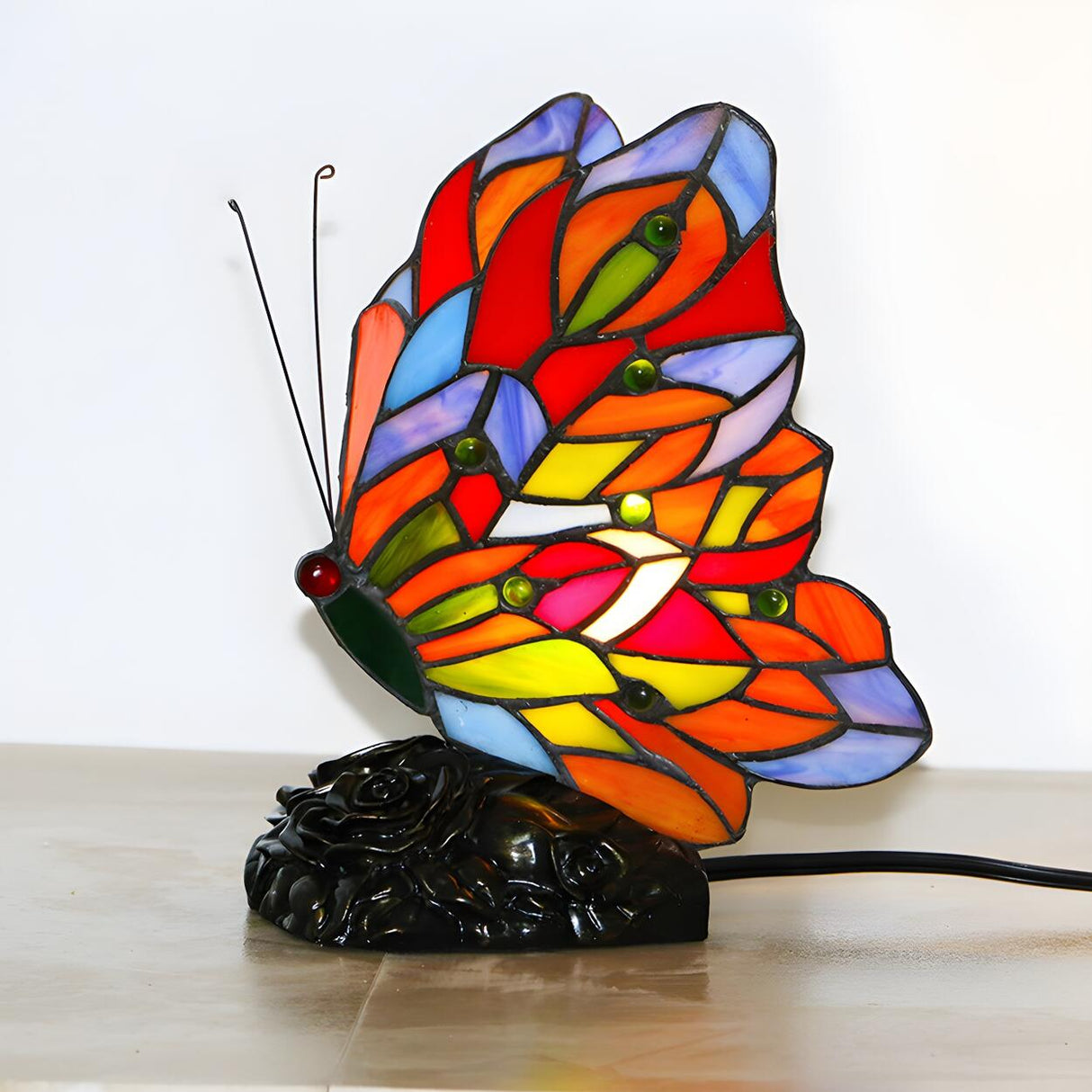 Colorful Tiffany Butterfly  Glass Shade Table Lamp Image - 1