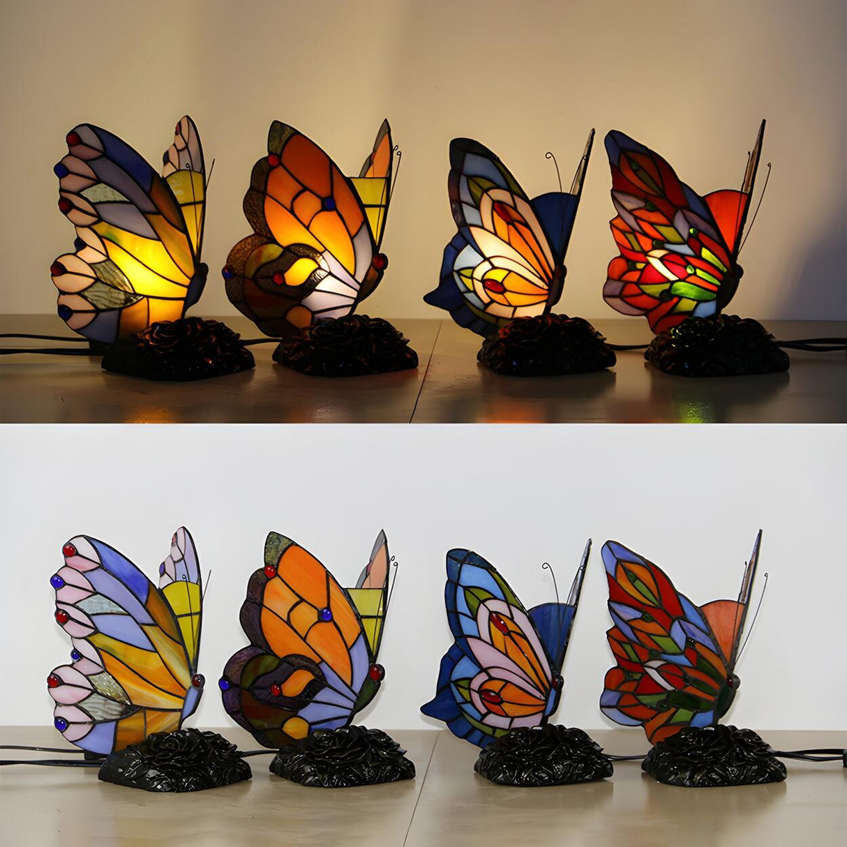 Colorful Tiffany Butterfly  Glass Shade Table Lamp Image - 13