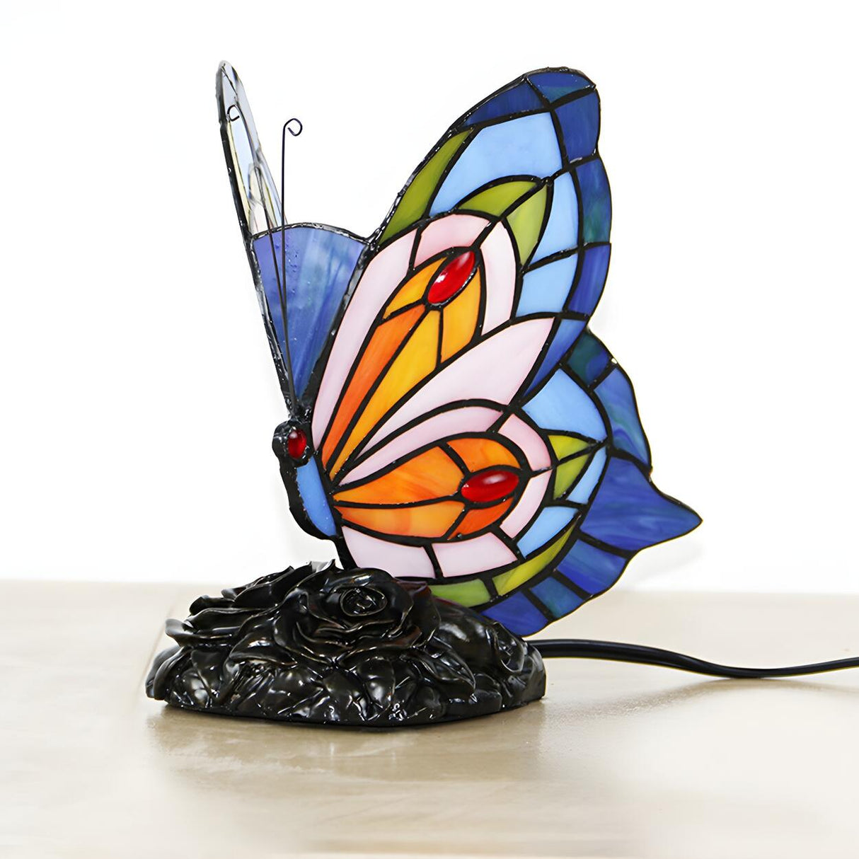 Colorful Tiffany Butterfly  Glass Shade Table Lamp Image - 17