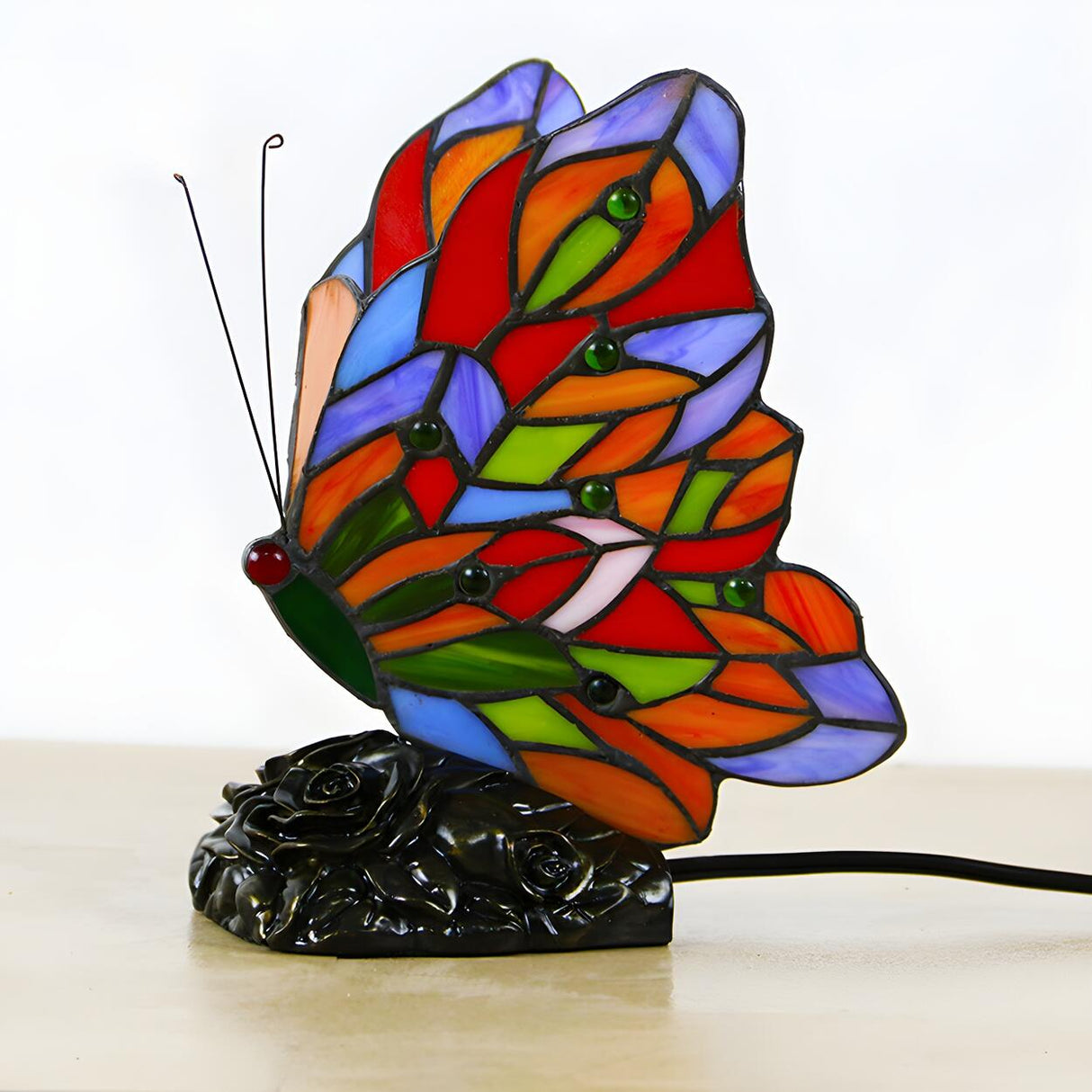 Colorful Tiffany Butterfly  Glass Shade Table Lamp Image - 2