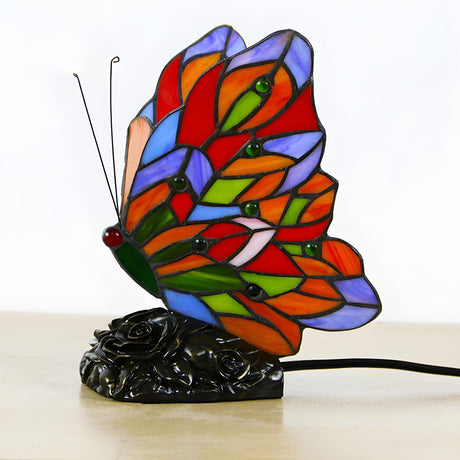 Colorful Tiffany Butterfly  Glass Shade Table Lamp Image - 2